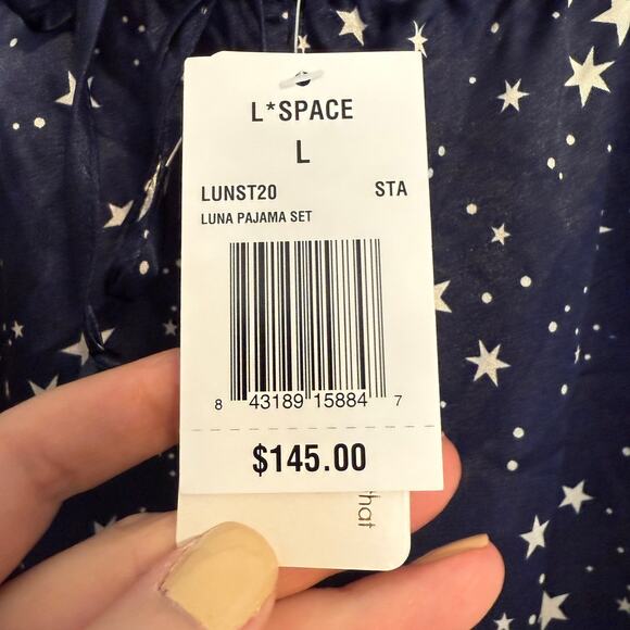 L*SPACE Luna Satin Pajama Set In Starry Night In Navy White Size Large New - Picture 14 of 14